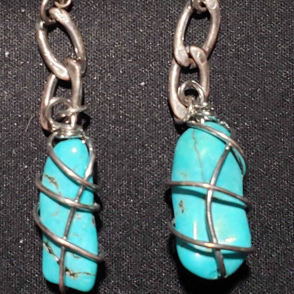 Large 2.5" drop Turquoise  Earrings  .925 SS